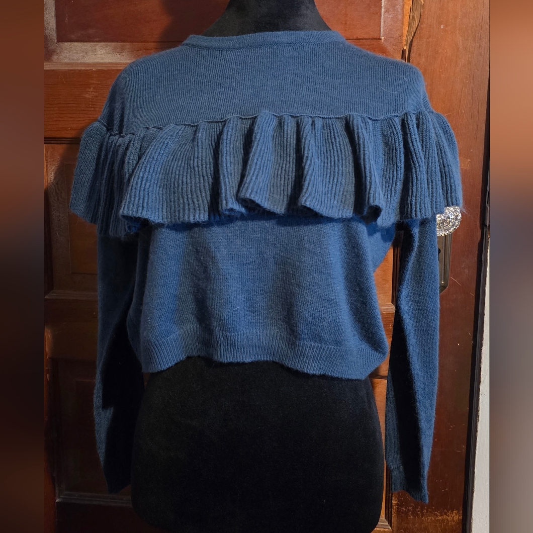 Love On A Hanger Navy Ruffle Cropped Sweater